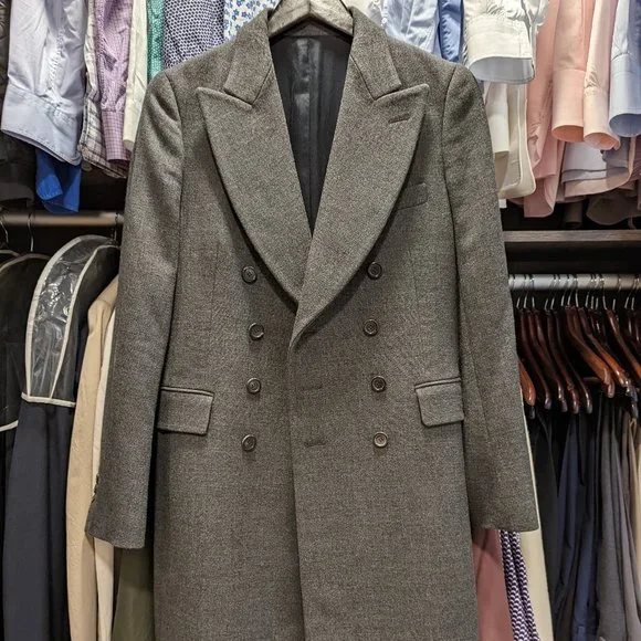 Yves Saint Laurent YSL Mens Wool Long Trench Coat Charcoal Gray